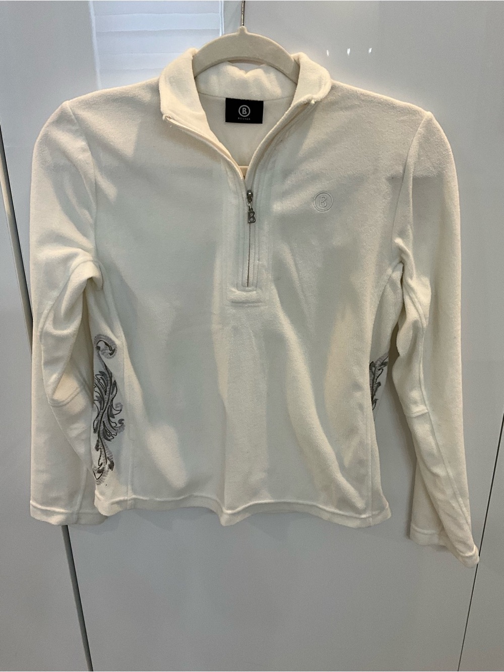 Bogner Cream Half-Zip Turtleneck Fleece with Embroidered Sides